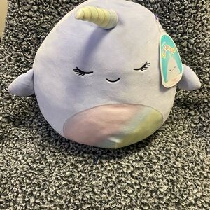 Squishmallows Lavender Naomi Narwhal with Pastel Rainbow Belly